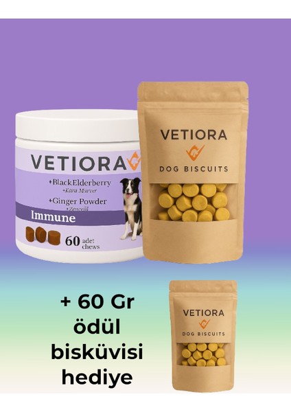 Köpekler İçin Sindirim ve Bağışıklık Sistemi Güçlendirici Immune. Keçi Boynuzu, Kara Mürver Özü, Çörek Otu, Tarçın ve Zencefilli, Ödül Formunda, 60 Adet, 150 gr