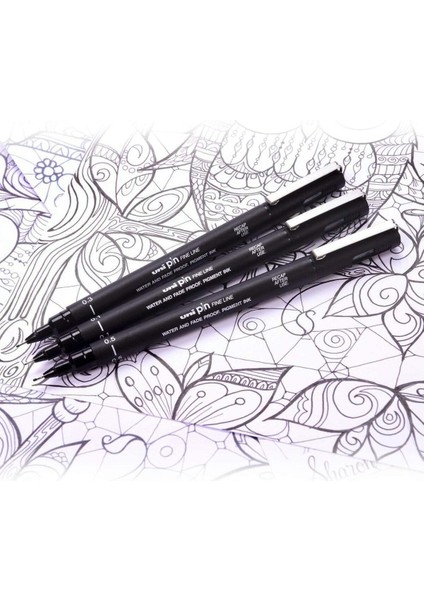 Uni Ball Pin 0,03 Teknik Çizim Kalemi Siyah (3 Adet)