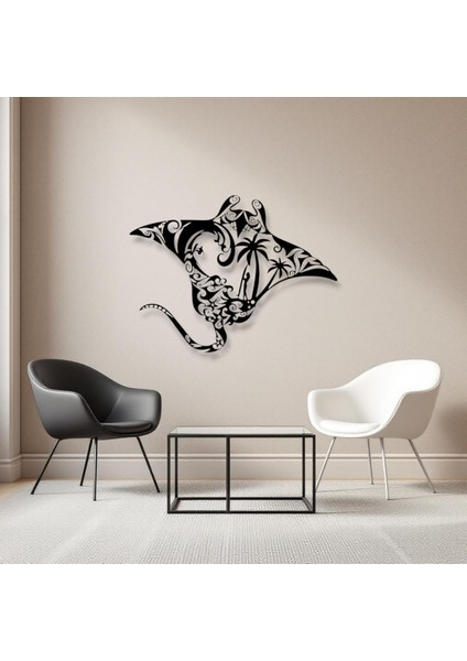 Okyanus Vatozu Metal Duvar Dekoru – Tropikal Deniz Temalı Modern Sanat Tasarımı