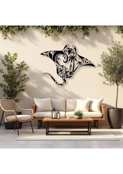 Okyanus Vatozu Metal Duvar Dekoru – Tropikal Deniz Temalı Modern Sanat Tasarımı