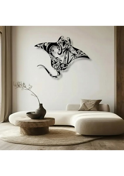 Okyanus Vatozu Metal Duvar Dekoru – Tropikal Deniz Temalı Modern Sanat Tasarımı