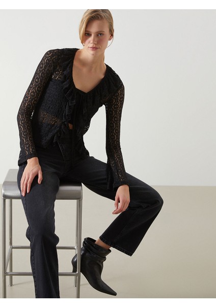 Yeni Sezon V Yaka Dantelli Kadın Bluz