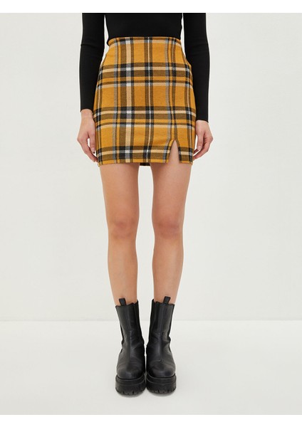 Yeni Sezon Beli Lastikli Ekose Kadın Tüp Etek modelleri