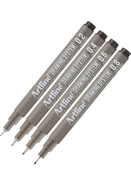 Teknik Çizim Kalemi 0.2 - 0.4 - 0.6 - 0.8 mm Siyah 4 Lü Set Drawing Teknik Çizim Kalemi