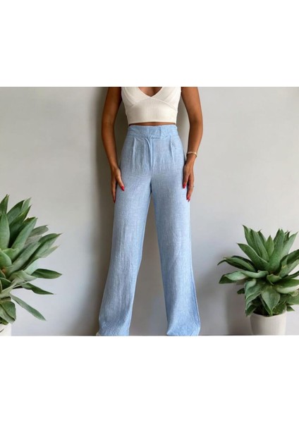 Sones Kozmetik Pileli Pamuk Keten Kumaş Palazzo Kadın Pantolon