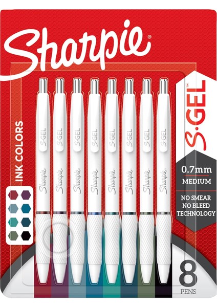 S-Jel, Moda Varil Jel, Beyaz Gövde, Orta (0,7 Mm) Nokta, Kalın Mürekkep Renkleri, 8 Adet