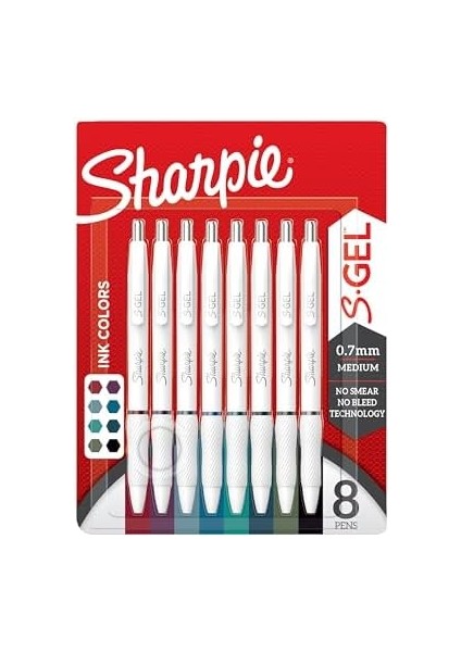 S-Jel, Moda Varil Jel, Beyaz Gövde, Orta (0,7 Mm) Nokta, Kalın Mürekkep Renkleri, 8 Adet modelleri