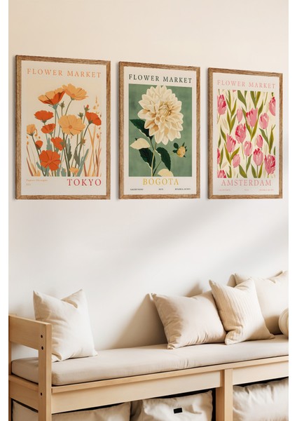 3 Parça Tokyo Bogota ve Amsterdam Temalı Ahşap Çerçeve Görünümlü Mdf Tablo Seti fiyatları