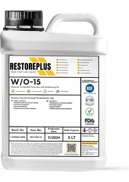 W/o-15 | Elastomer Uyumlu Pnömatik Sistem Yağı (5 Lt)