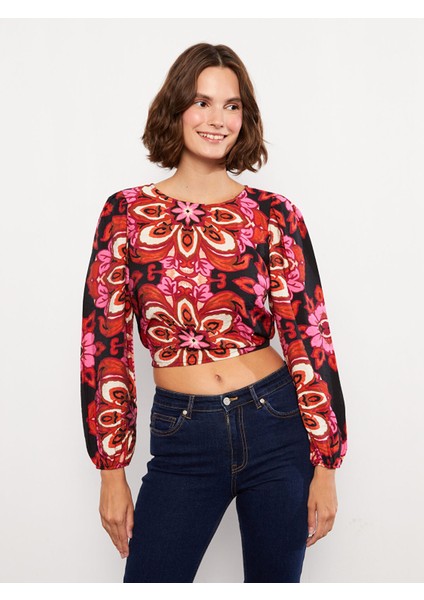 Yeni Sezon Bisiklet Yaka Desenli Uzun Kollu Crop Kadın Bluz fiyatları