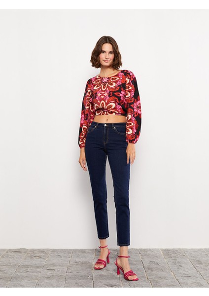 Yeni Sezon Bisiklet Yaka Desenli Uzun Kollu Crop Kadın Bluz modelleri