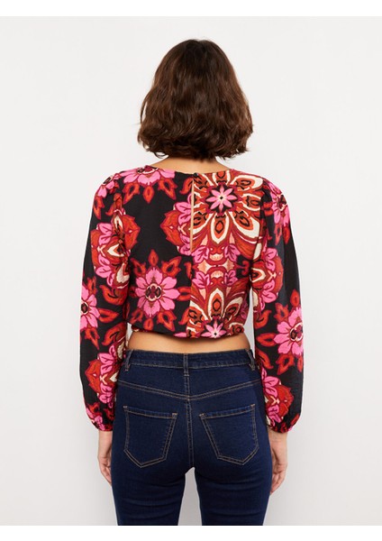Yeni Sezon Bisiklet Yaka Desenli Uzun Kollu Crop Kadın Bluz indirimleri