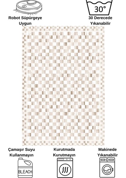 Bej Renk Mackenzie Stili Damalı Lateks Taban Yolluk Halı modelleri