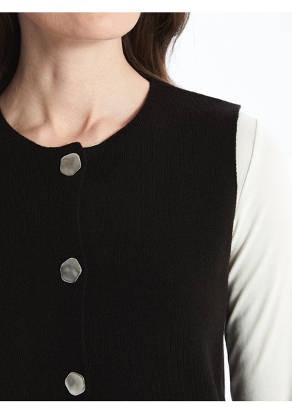 Yeni Sezon Kadın Bisiklet Yaka Düz Triko Yelek modelleri