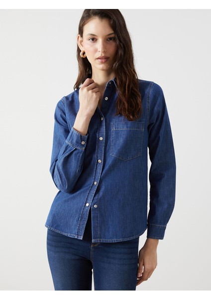 Yeni Sezon Düz Uzun Kollu Kadın Jean Gömlek