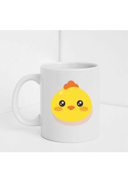 Tatlı Civciv Figürlü Beyaz Baskılı Kupa/bardak