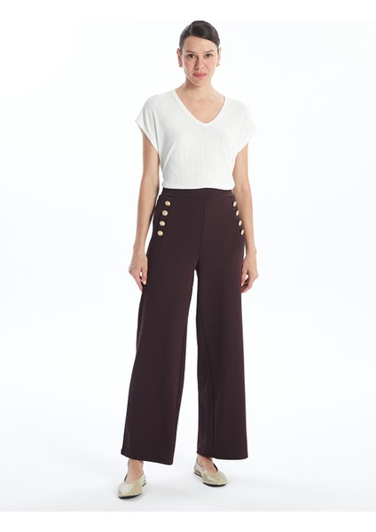 Yeni Sezon Beli Lastikli Düz Geniş Paça Kadın Pantolon