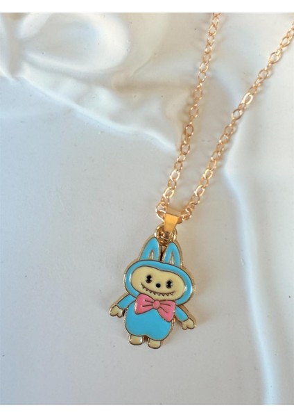 Kız Çocuk Labubu Figürlü Gold Renk Çelik Çocuk Kolye