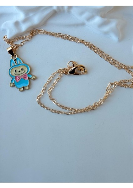 Kız Çocuk Labubu Figürlü Gold Renk Çelik Çocuk Kolye modelleri