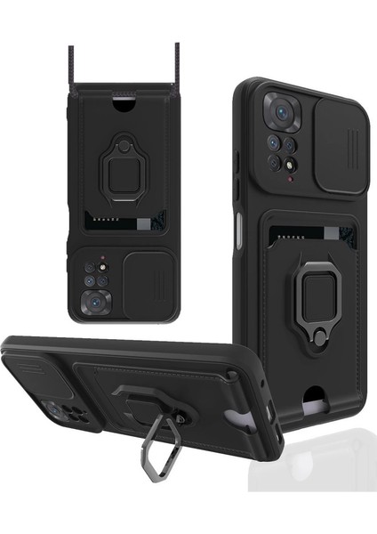 Redmi Note 11 Kılıf Zuma Kartvizitli Yüzüklü Silikon - Siyah