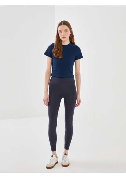 Yeni Sezon Kadın Beli Lastikli Ekstra Dar Fit Düz Tayt