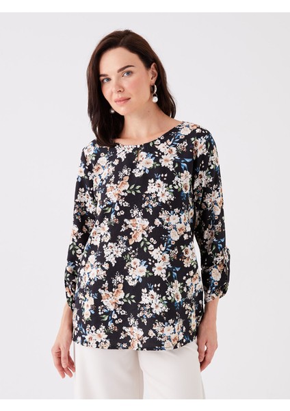 Yeni Sezon Bisiklet Yaka Çiçekli Uzun Kollu Kadın Bluz