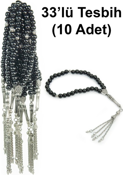 10 Adet 33LÜ Hac Umre Hediyelik Tesbih - Siyah