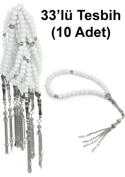 10 Adet 33LÜ Hac Umre Hediyelik Tesbih - Beyaz