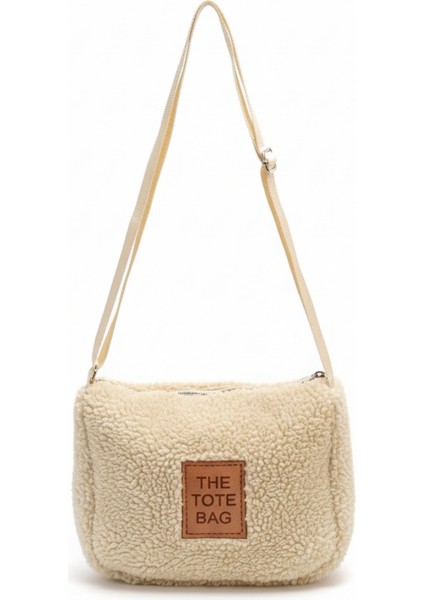 Teddy Kumaş Omuz Çantası Krem