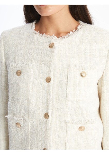 Yeni Sezon Bisiklet Yaka Dokulu Kadın Tüvit Ceket modelleri