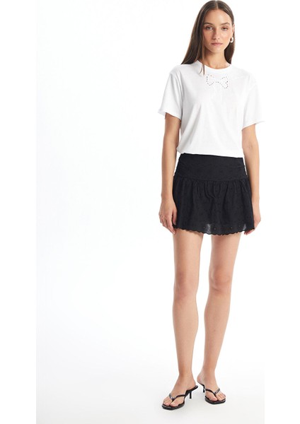 Yeni Sezon Dar Fit Kendinden Desenli Kadın Etek