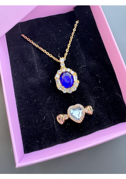 Mavi Taşlı Çelik Kolye modelleri