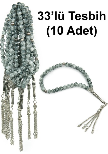 10 Adet 33LÜ Hac Umre Hediyelik Tesbih - Gri