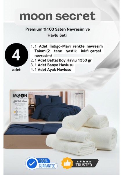 %100 Saten Premium Nevresim ve Havlu Seti 12 Farklı Renk Seçeneği 4 Parça Set 1