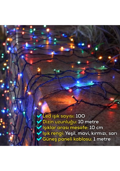 Güneş Enerjili 10M Rgb 100 LED Dizin – Bahçe Balkon Teras Dekoratif Aydınlatma modelleri