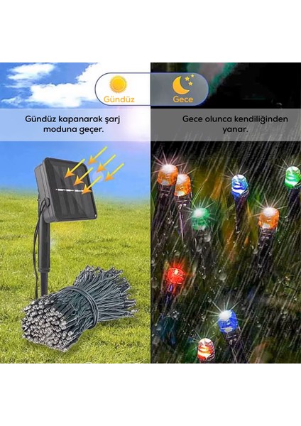 Güneş Enerjili 10M Rgb 100 LED Dizin – Bahçe Balkon Teras Dekoratif Aydınlatma fırsatları