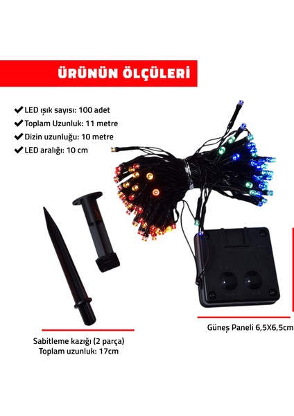 Güneş Enerjili 10M Rgb 100 LED Dizin – Bahçe Balkon Teras Dekoratif Aydınlatma