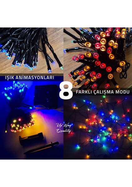 Güneş Enerjili 10M Rgb 100 LED Dizin – Bahçe Balkon Teras Dekoratif Aydınlatma