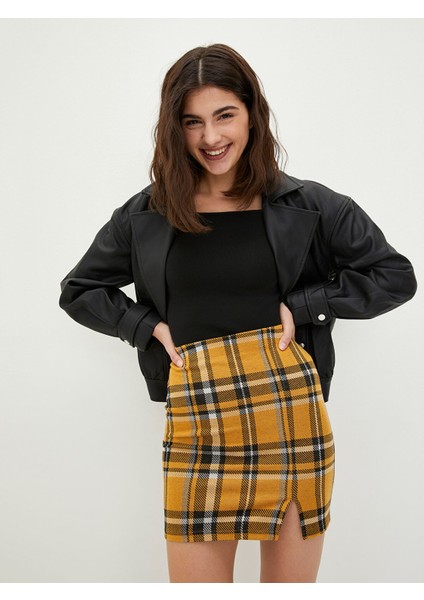 Yeni Sezon Beli Lastikli Ekose Kadın Tüp Etek fırsatları