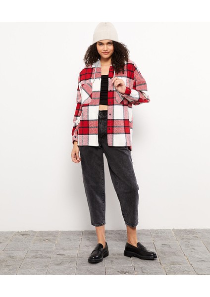 Yeni Sezon Kapüşonlu Ekose Uzun Kollu Flanel Oversize Kadın Oduncu Gömlek Ceket fırsatları