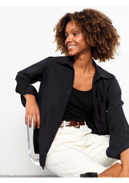 Yeni Sezon Önden Düğme Kapamalı Düz Uzun Kollu Kadın Gömlek