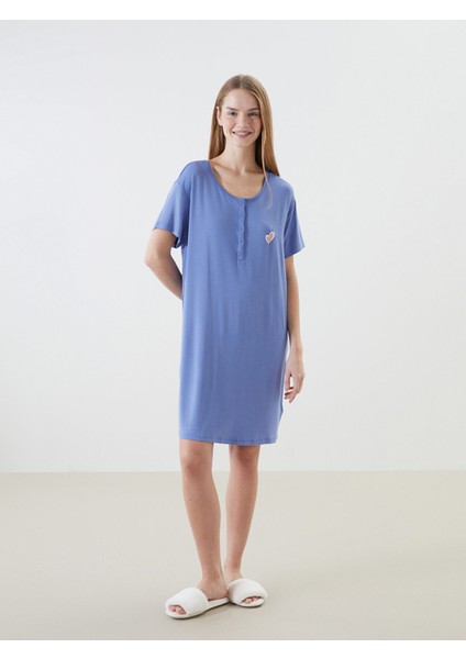 Yeni Sezon Bisiklet Yaka Nakışlı Kadın Gecelik fiyatları