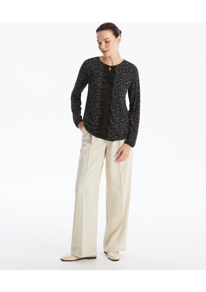 Yeni Sezon Bağlamalı Yaka Desenli Uzun Kollu Kadın Bluz fiyatları