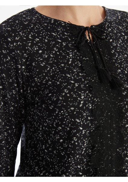 Yeni Sezon Bağlamalı Yaka Desenli Uzun Kollu Kadın Bluz modelleri