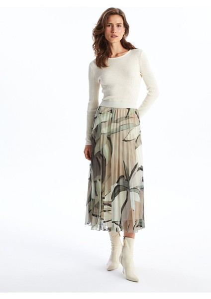Yeni Sezon Beli Lastikli Desenli Pileli Kadın Etek