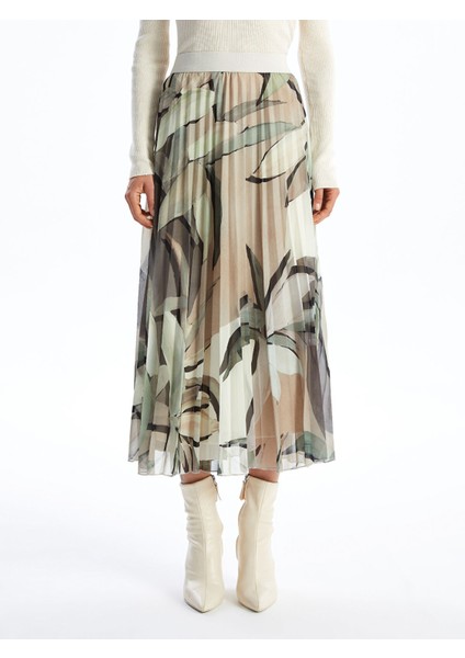 Yeni Sezon Beli Lastikli Desenli Pileli Kadın Etek modelleri