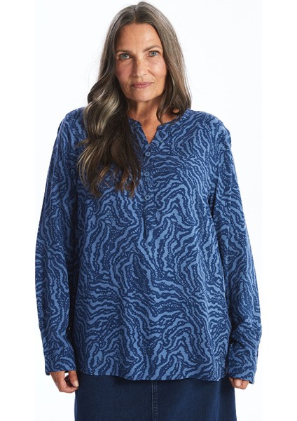 Yeni Sezon Kaçık Yaka Desenli Kadın Bluz