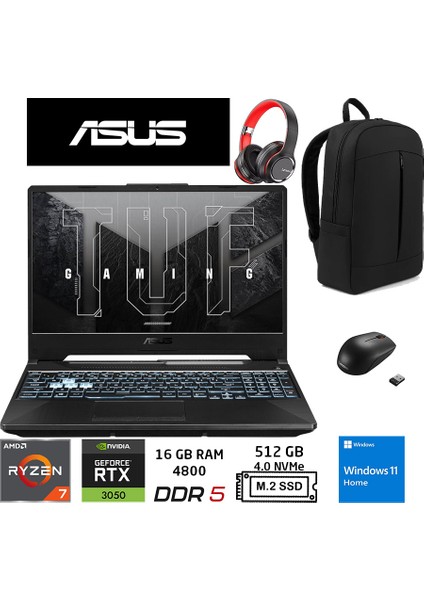 tuf Gaming A15 FA506NCR-HN007W-AMD Ryzen™ 7 7435HS 16GB Ram 512GB SSD Nvıdıa® Geforce Rtx™ 3050 15.6" W11H Duddi Çanta+Mouse+Kulaklık