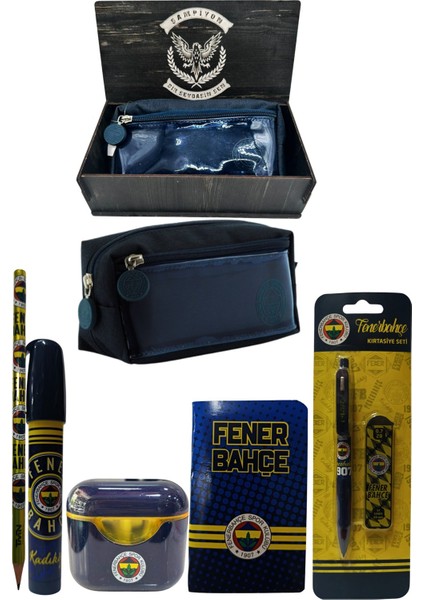 Fenerbahçe Orjinal Lisanslı Lacivert Air Kalemtraş Ahşap Kutulu 6'lı Kırtasiye Seti