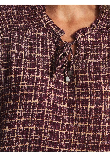 Yeni Sezon Bağlamalı Yaka Desenli Kadın Bluz modelleri